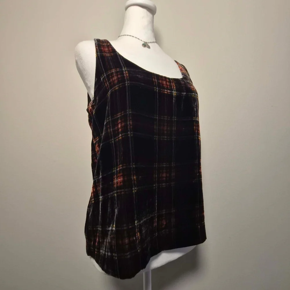 J Crew Tartan Plaid Velvet Velour Academia EGirl Whimsy Gothabilly Tank Top US 2 - Picture 2 of 9